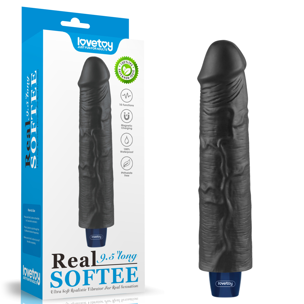 9 5 REAL SOFTEE Rechargeable Vibrating Dildo Black